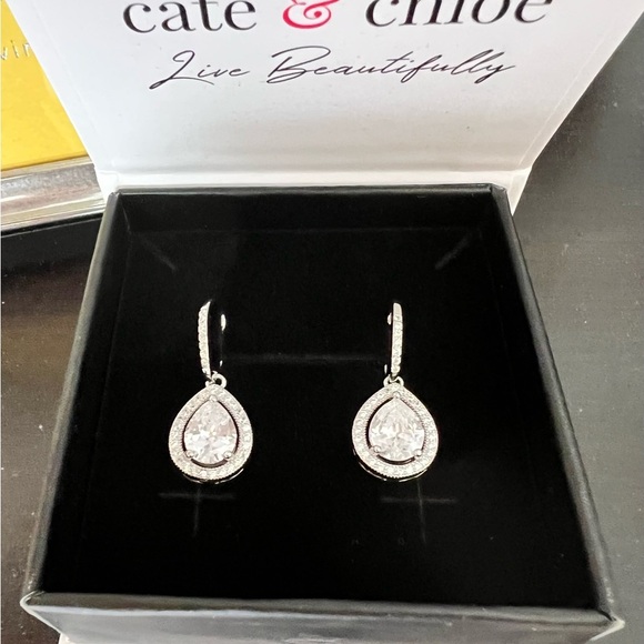 Jewelry - Cate & Chloe Isabel 18k White Gold Plated Halo Design Silver Teardrop Earrings